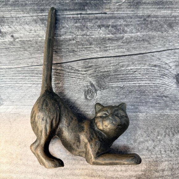 Cast Iron Stretching Cat String Holder Vintage Style Farmhouse Decor - Picture 7 of 9